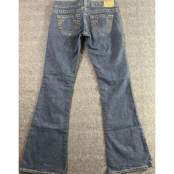 VTG True Religion Jeans Joey Big T Women’s Flared Legs Denim Blue Sz 29 USA Rare - Picture 2 of 14